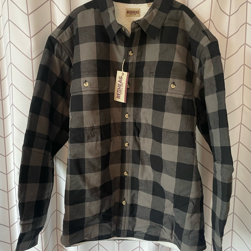 NWT RedHead Black and Gray Sherpa Lined Plaid Shirt - XXL
